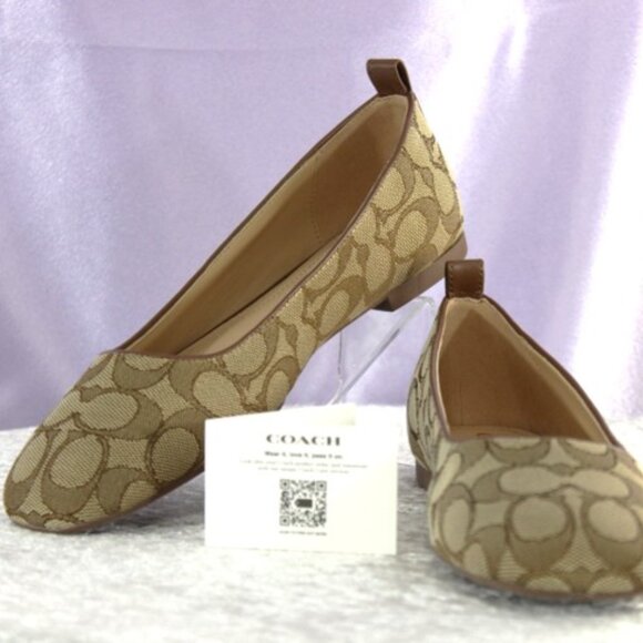 Coach Wendy Signature Ballet Flats Khaki Dark Saddle Size 7B New With Box - Picture 1 of 11